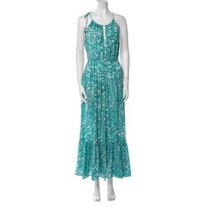 Poupette St Barth Floral Print Long Dress Size: XS Green Rachel Maxi